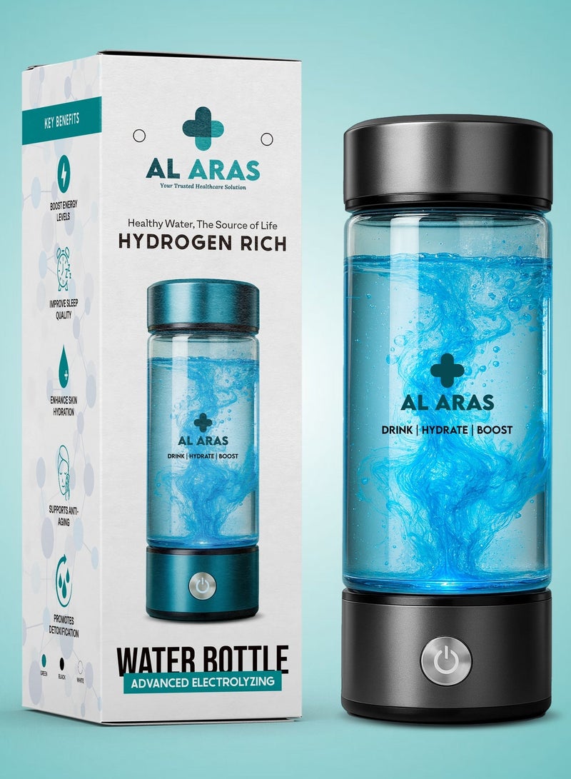 AL ARAS Hydrogen Water Bottle with PEM SPE Technology – 2200PPB | Portable Rechargeable SPE/PEM Hydrogen Water Maker, 420ml, Type-C, For Home Office Travel & Fitness - Image 2
